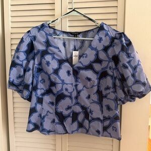 Banana Republic Blue Floral Puff Sleeve Blouse